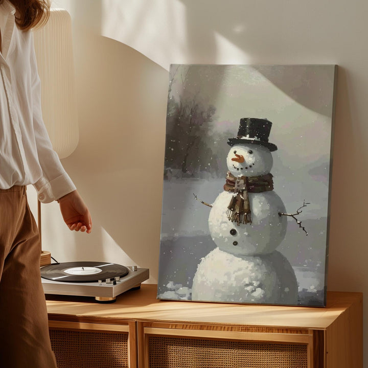 Vintage Snowman Canvas – Soft Winter Holiday Wall Art with Foggy Charm - Gifitto