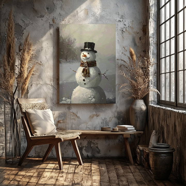 Vintage Snowman Canvas – Soft Winter Holiday Wall Art with Foggy Charm - Gifitto
