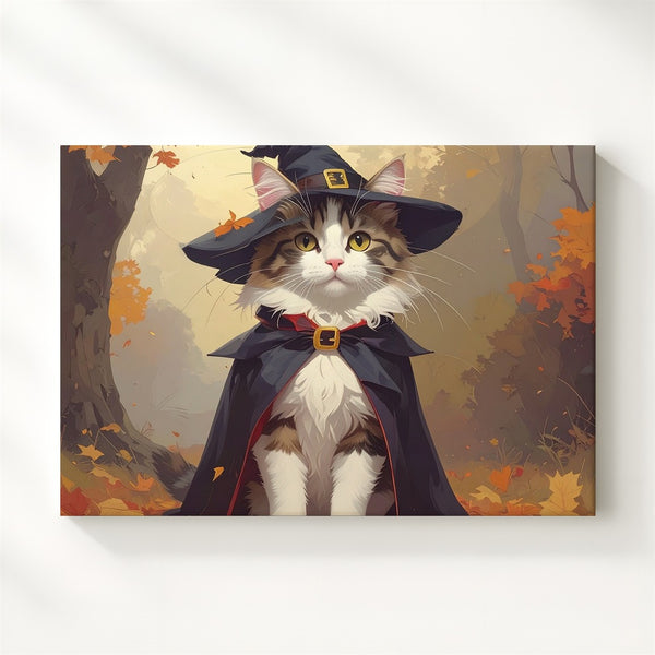 Witch Kitten Canvas – Enchanted Halloween Cat in Autumn Forest - Gifitto