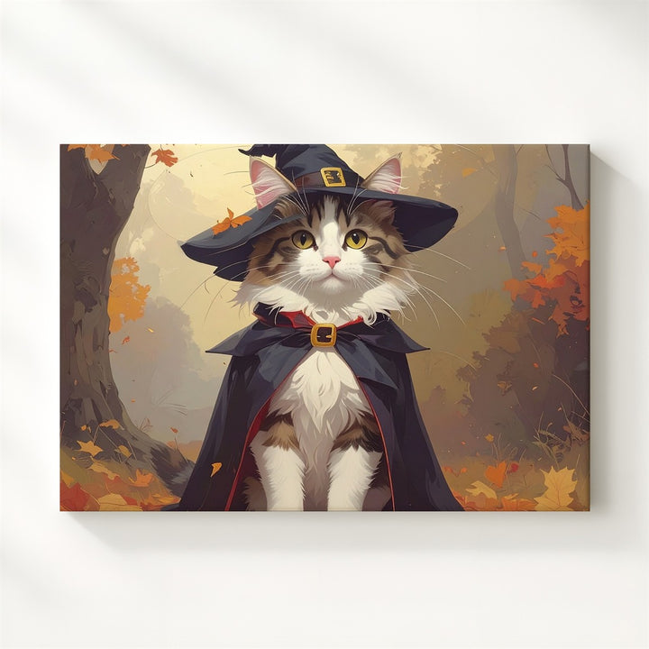 Witch Kitten Canvas – Enchanted Halloween Cat in Autumn Forest - Gifitto