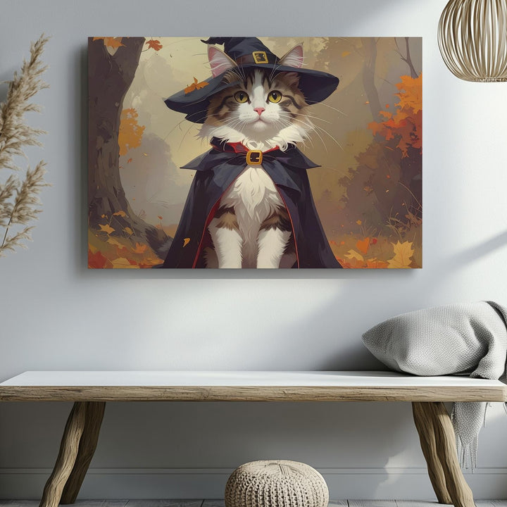 Witch Kitten Canvas – Enchanted Halloween Cat in Autumn Forest - Gifitto