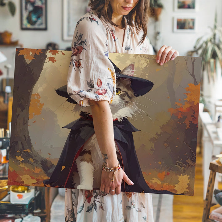 Witch Kitten Canvas – Enchanted Halloween Cat in Autumn Forest - Gifitto