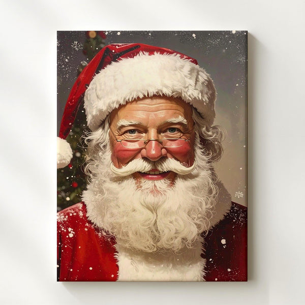 Jolly Santa Portrait Canvas – Classic Christmas Wall Art with Snowflakes - Gifitto