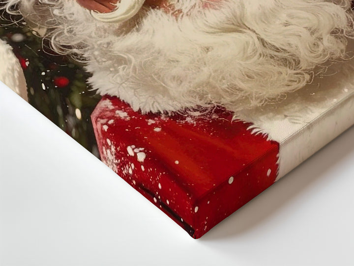 Jolly Santa Portrait Canvas – Classic Christmas Wall Art with Snowflakes - Gifitto
