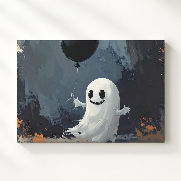 Playful Ghost & Balloon Canvas – Vintage-Style Halloween Charm - Gifitto