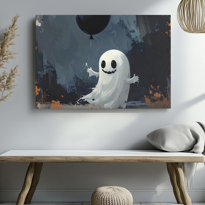 Playful Ghost & Balloon Canvas – Vintage-Style Halloween Charm - Gifitto