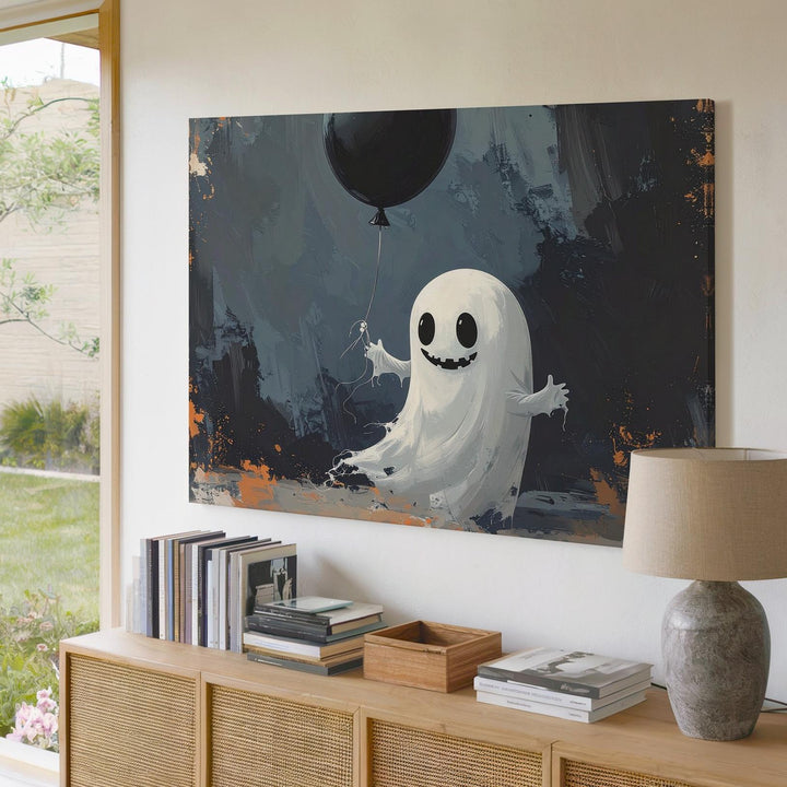 Playful Ghost & Balloon Canvas – Vintage-Style Halloween Charm - Gifitto