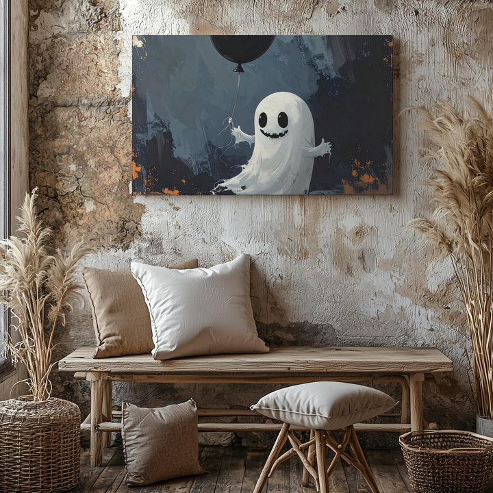 Playful Ghost & Balloon Canvas – Vintage-Style Halloween Charm - Gifitto
