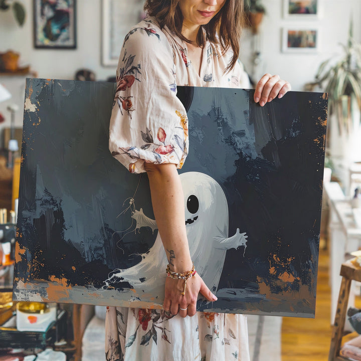 Playful Ghost & Balloon Canvas – Vintage-Style Halloween Charm - Gifitto