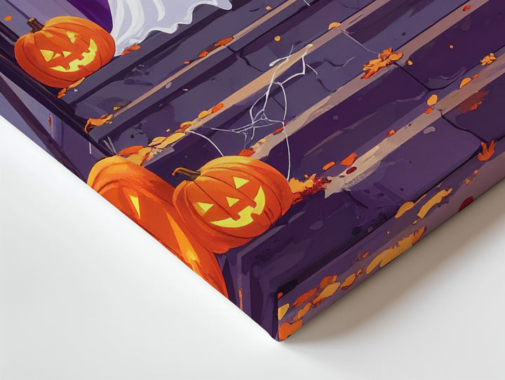 Happy Porch Ghost Canvas – Cheerful Halloween Night Decor Wall Art - Gifitto
