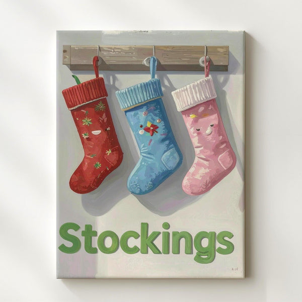 Colorful Stockings Canvas – Minimalist Holiday Wall Art for Festive Cheer - Gifitto