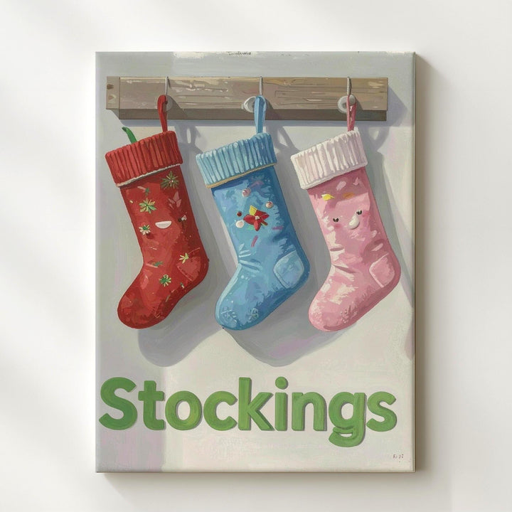 Colorful Stockings Canvas – Minimalist Holiday Wall Art for Festive Cheer - Gifitto