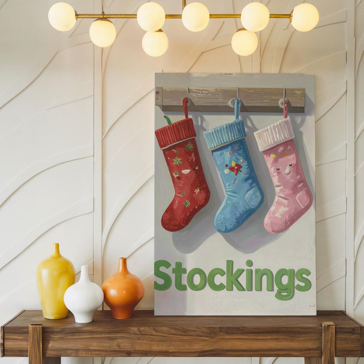 Colorful Stockings Canvas – Minimalist Holiday Wall Art for Festive Cheer - Gifitto