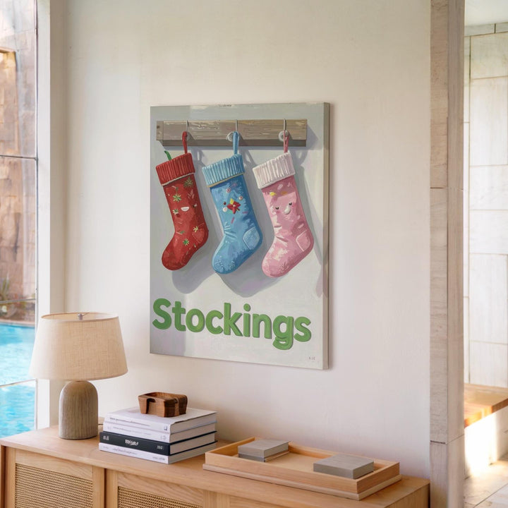 Colorful Stockings Canvas – Minimalist Holiday Wall Art for Festive Cheer - Gifitto
