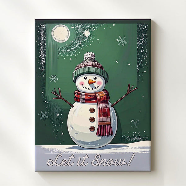 Let It Snow Snowman Canvas – Whimsical Winter Wall Art on Green - Gifitto