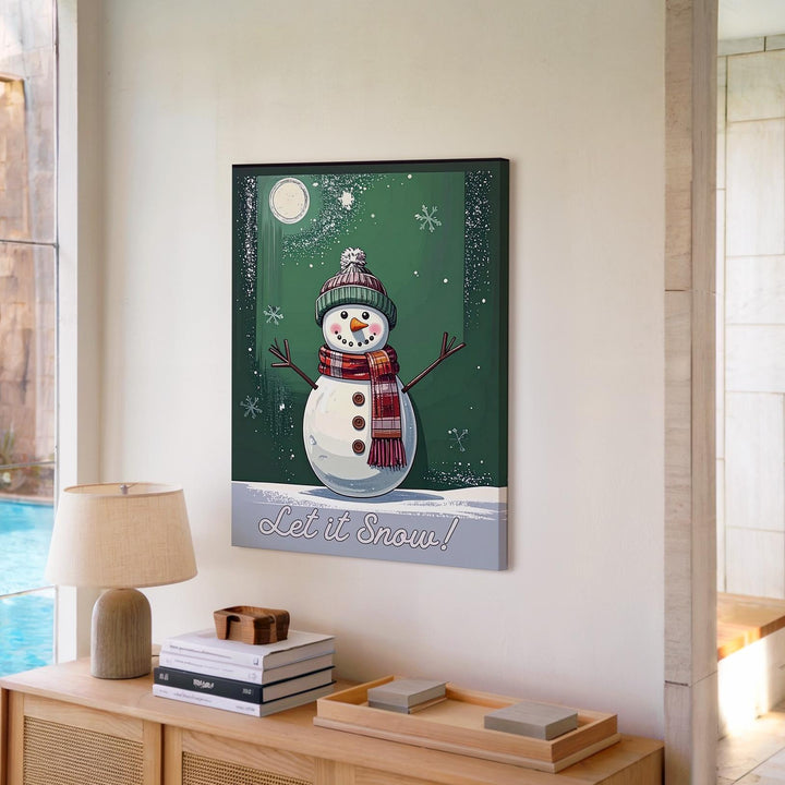 Let It Snow Snowman Canvas – Whimsical Winter Wall Art on Green - Gifitto