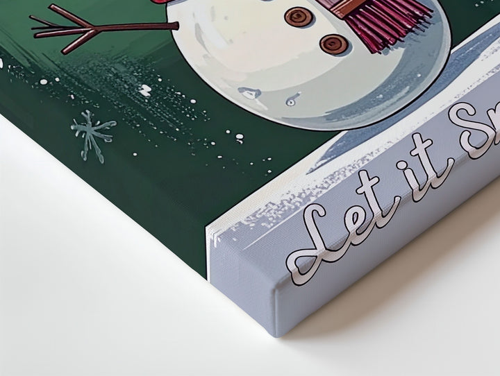 Let It Snow Snowman Canvas – Whimsical Winter Wall Art on Green - Gifitto