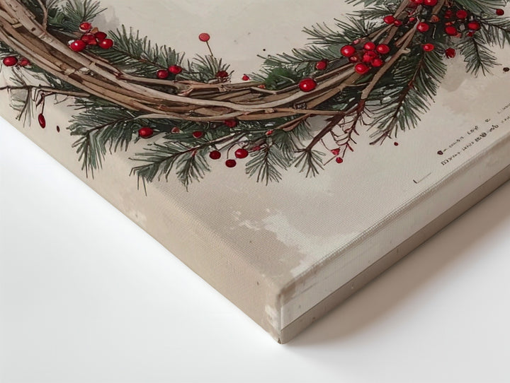 Rustic Christmas Wreath Canvas – Hand-Drawn Holiday Greenery Wall Art - Gifitto