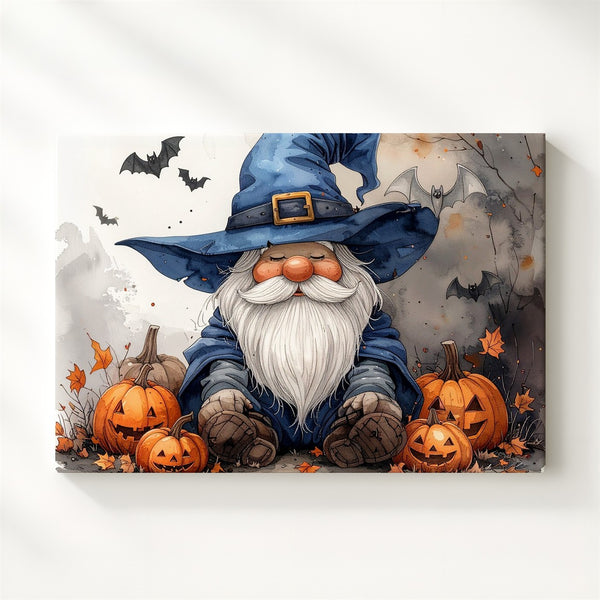 Halloween Gnome Wizard Canvas – Cozy Fall Fantasy Wall Art - Gifitto