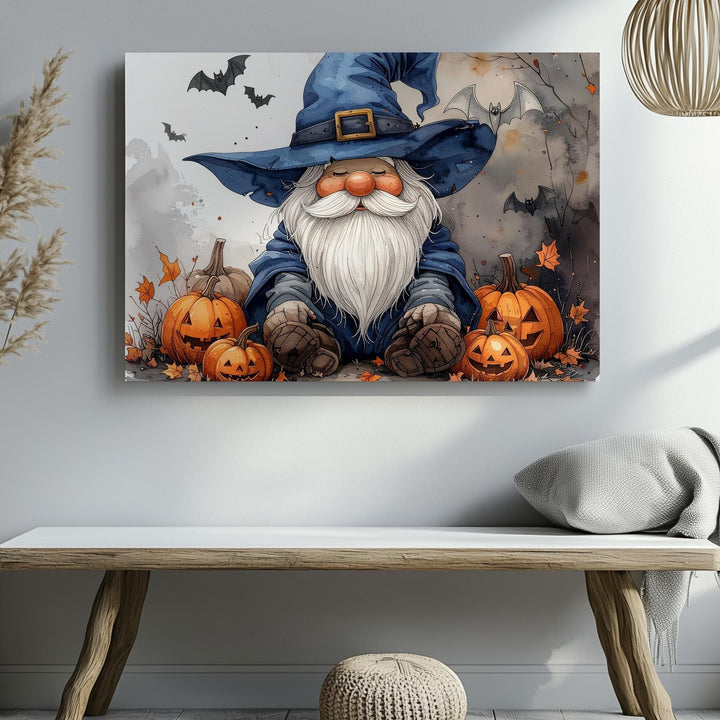 Halloween Gnome Wizard Canvas – Cozy Fall Fantasy Wall Art - Gifitto