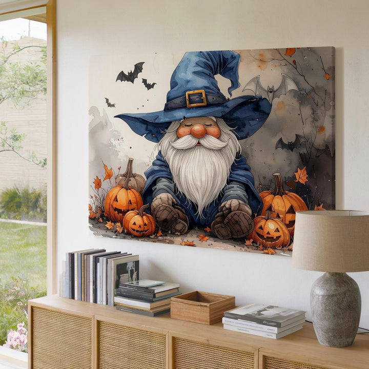 Halloween Gnome Wizard Canvas – Cozy Fall Fantasy Wall Art - Gifitto