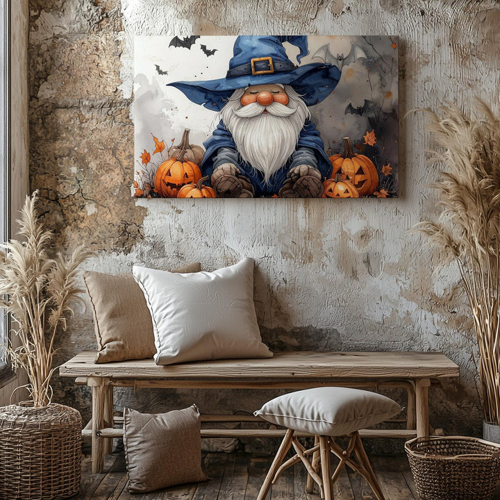 Halloween Gnome Wizard Canvas – Cozy Fall Fantasy Wall Art - Gifitto