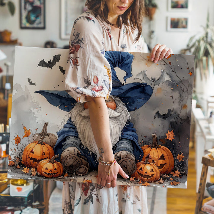 Halloween Gnome Wizard Canvas – Cozy Fall Fantasy Wall Art - Gifitto