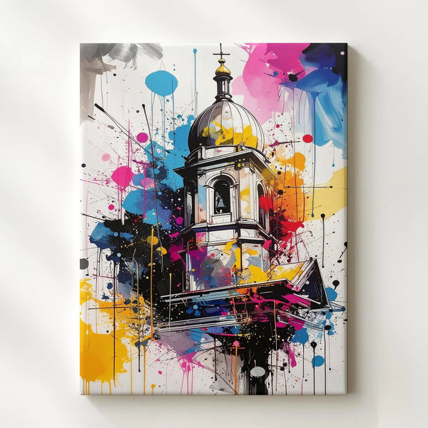Abstract Church Steeple Canvas – Bold Christian Wall Art Blending Tradition with Urban Expression - Gifitto