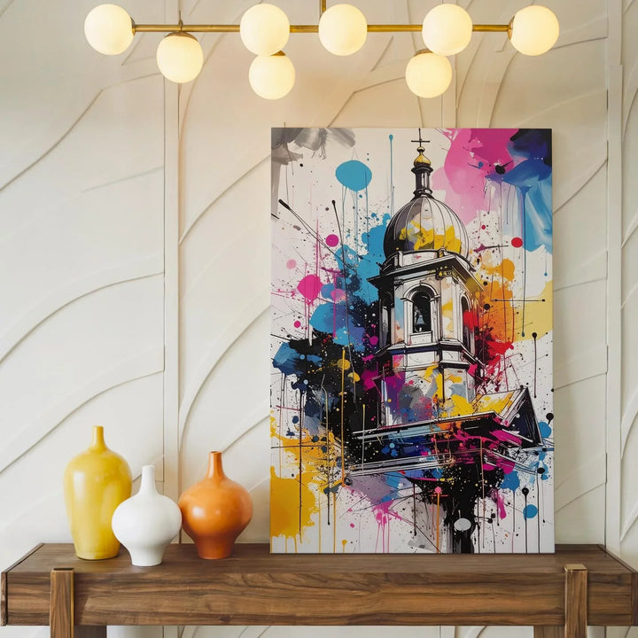Abstract Church Steeple Canvas – Bold Christian Wall Art Blending Tradition with Urban Expression - Gifitto