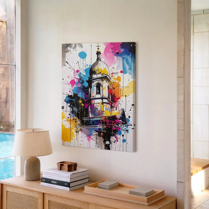 Abstract Church Steeple Canvas – Bold Christian Wall Art Blending Tradition with Urban Expression - Gifitto