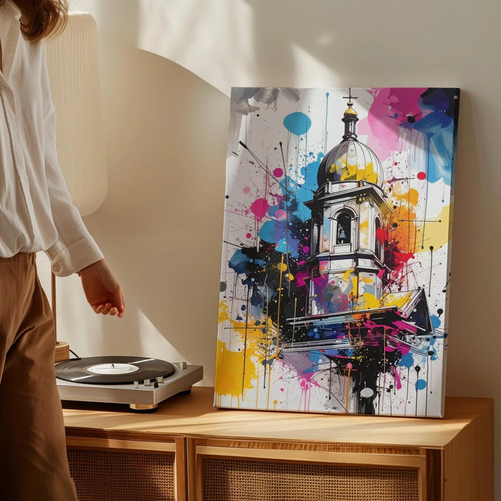 Abstract Church Steeple Canvas – Bold Christian Wall Art Blending Tradition with Urban Expression - Gifitto