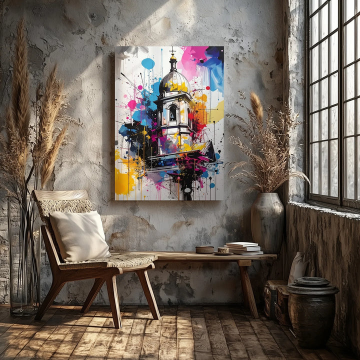 Abstract Church Steeple Canvas – Bold Christian Wall Art Blending Tradition with Urban Expression - Gifitto