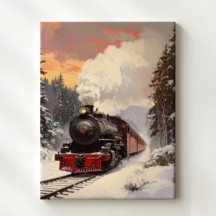 Holiday Steam Train Canvas – Classic Winter Locomotive Wall Art - Gifitto