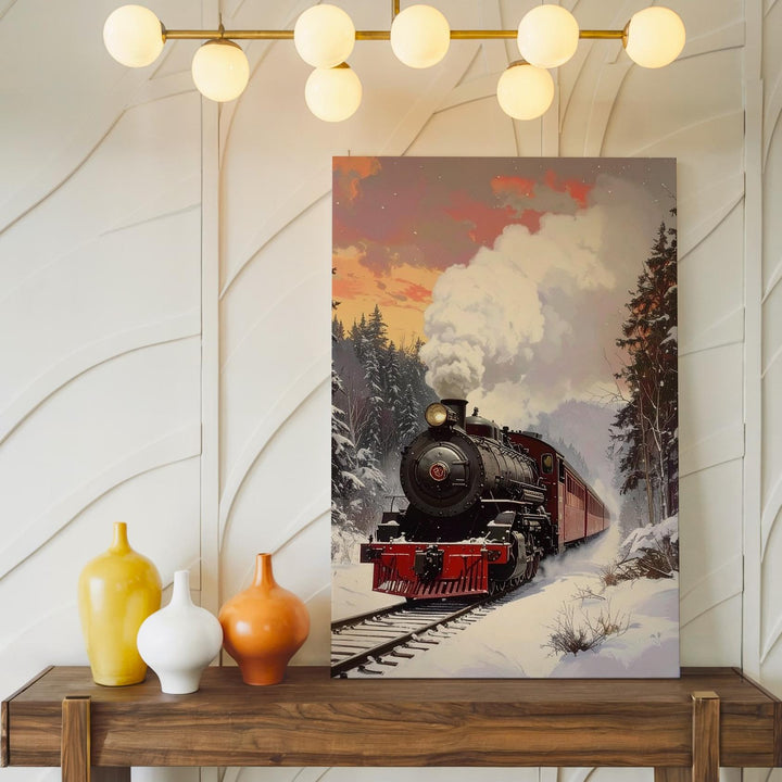 Holiday Steam Train Canvas – Classic Winter Locomotive Wall Art - Gifitto