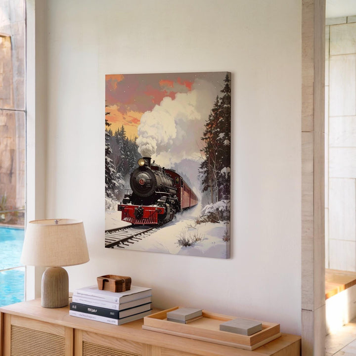 Holiday Steam Train Canvas – Classic Winter Locomotive Wall Art - Gifitto