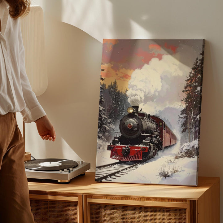Holiday Steam Train Canvas – Classic Winter Locomotive Wall Art - Gifitto