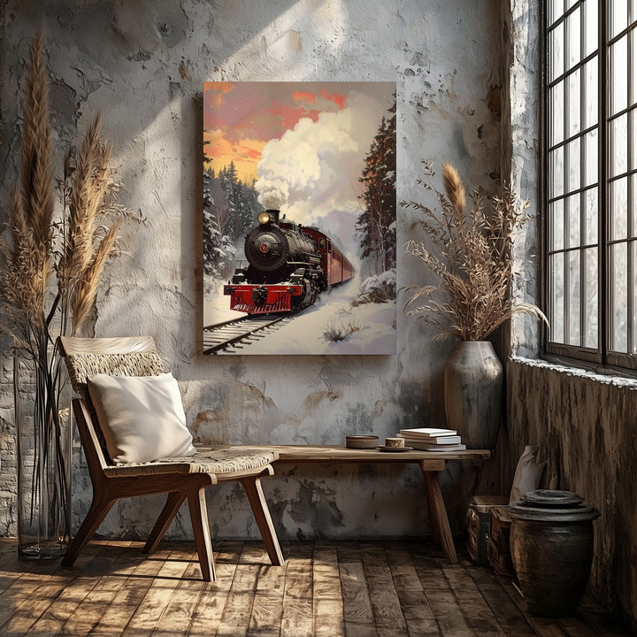Holiday Steam Train Canvas – Classic Winter Locomotive Wall Art - Gifitto
