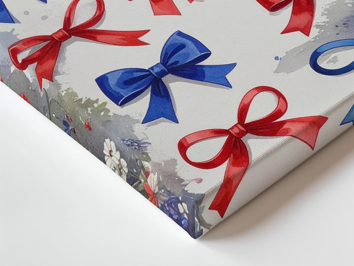 Patriotic Ribbon Bows Canvas – Red & Blue Graphic on White Background - Gifitto