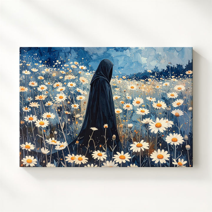 Ghost in the Daisies Canvas – Minimalist Halloween Twilight Wall Art - Gifitto