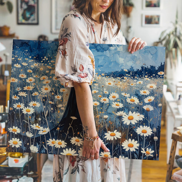 Ghost in the Daisies Canvas – Minimalist Halloween Twilight Wall Art - Gifitto