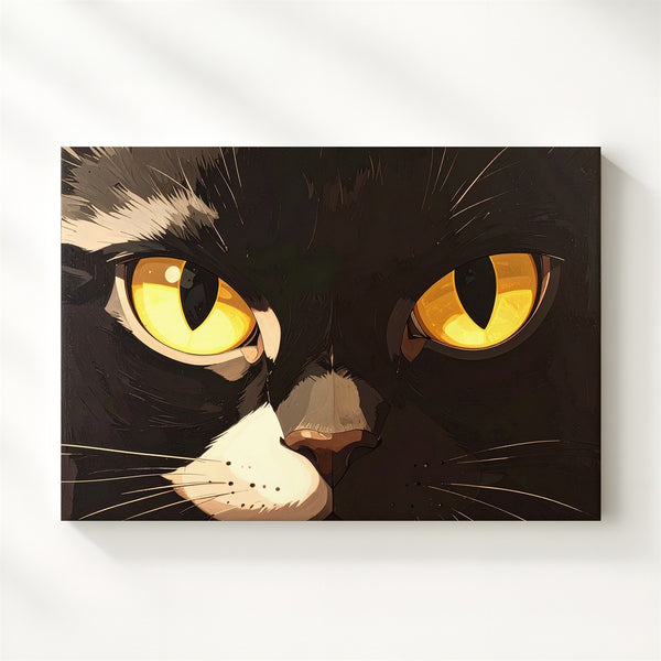 Minimalist Black Cat Eyes Canvas – Bold Halloween Negative Space Art - Gifitto