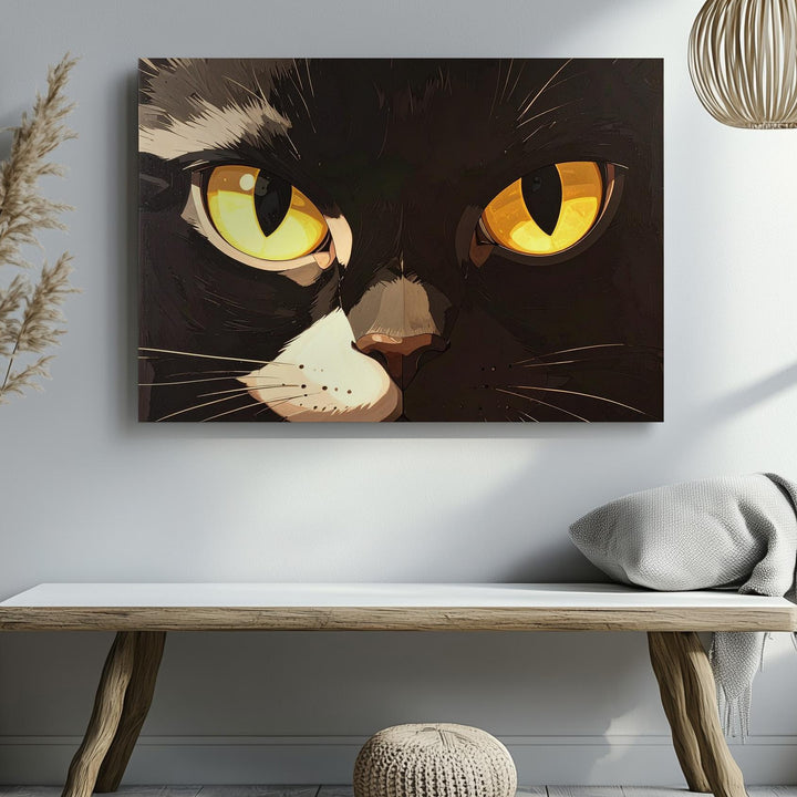 Minimalist Black Cat Eyes Canvas – Bold Halloween Negative Space Art - Gifitto