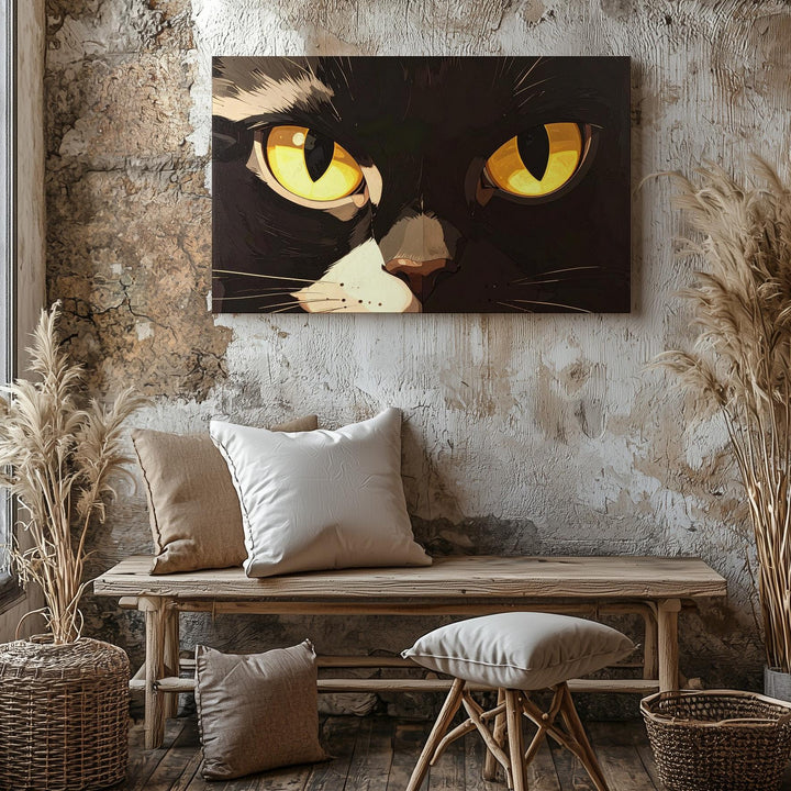 Minimalist Black Cat Eyes Canvas – Bold Halloween Negative Space Art - Gifitto