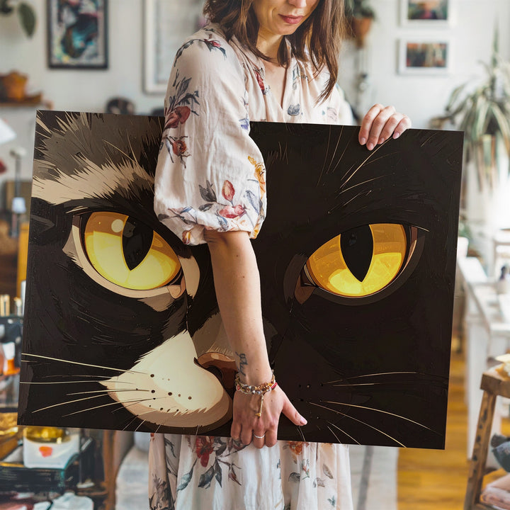 Minimalist Black Cat Eyes Canvas – Bold Halloween Negative Space Art - Gifitto