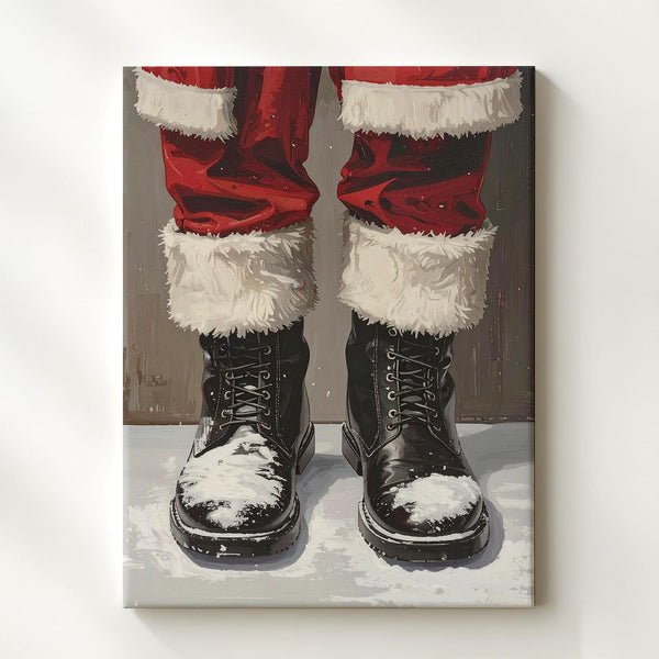 Santa Boots Close-Up Canvas – Minimalist Holiday Wall Art with Festive Humor - Gifitto
