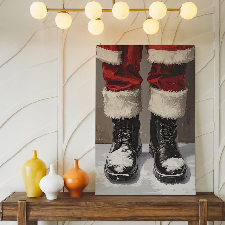 Santa Boots Close-Up Canvas – Minimalist Holiday Wall Art with Festive Humor - Gifitto