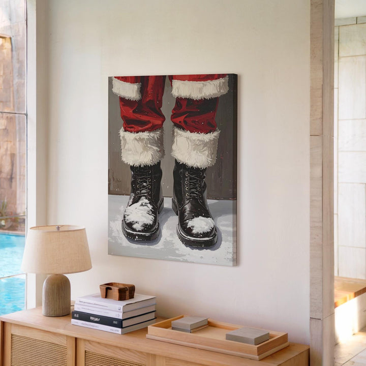 Santa Boots Close-Up Canvas – Minimalist Holiday Wall Art with Festive Humor - Gifitto