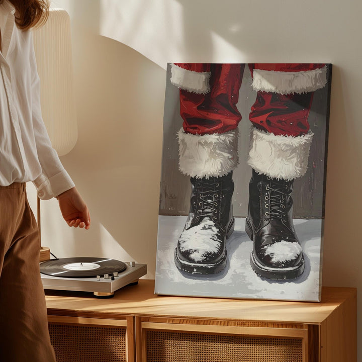 Santa Boots Close-Up Canvas – Minimalist Holiday Wall Art with Festive Humor - Gifitto
