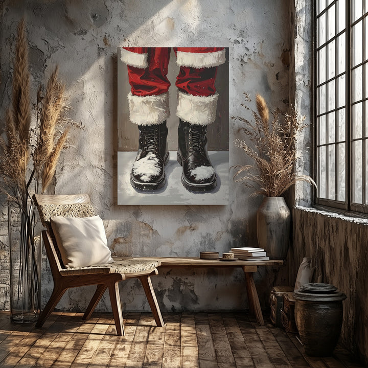 Santa Boots Close-Up Canvas – Minimalist Holiday Wall Art with Festive Humor - Gifitto