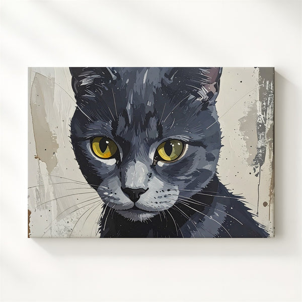 Mystical Cat Portrait Canvas – Yellow-Eyed Familiar on Beige - Gifitto